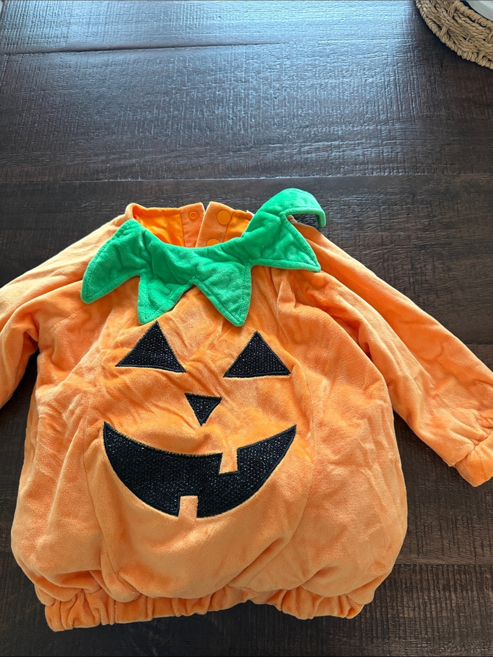 Orange Pumpkin Baby Costume with Green Leaf Collar